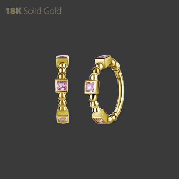 18K GOLD HINGED RING SET W. SQUARE GENUINE PINK SAPPHIRE