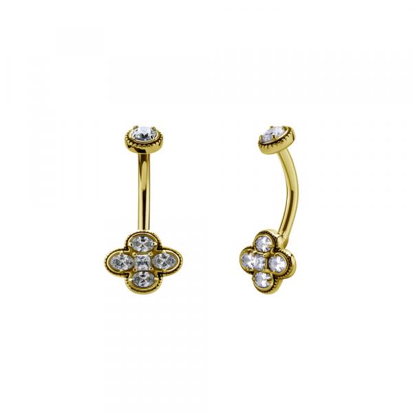 24K GOLD PVD SS316L DOUBLE JEWELLED INTERNAL BELLY BANANAS SET W.PREMIUM ZIRCONIA