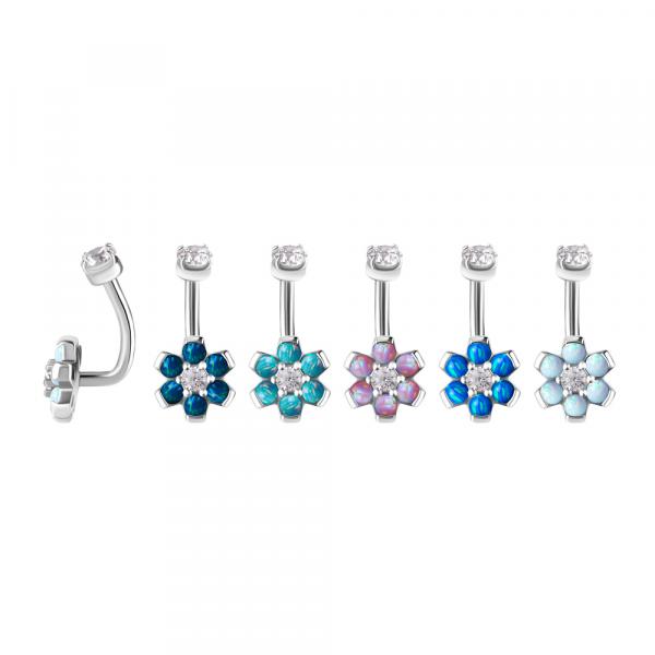 SS316L INTERNAL ROOK BANANA SET W.LAB CREATED OPAL W.PREMIUM ZIRCONIA TOP BALL 3MM