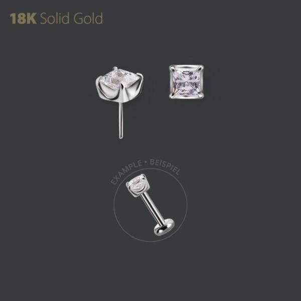 18K WHITE GOLD THREADLESS ATTACHMENT SET W. PRINCESS CUT PREMIUM ZIRCONIA