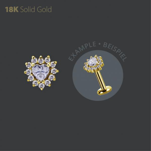 18K GOLD THREADLESS  ATTACHMENT SET W. HEART SHAPE PREMIUM ZIRCONIA