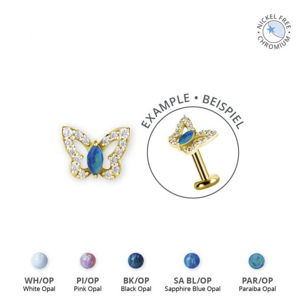 18K GOLD PVD CoCr NF INTERNAL BUTTERFLY ATTACHMENT SET W. LAB CREATED OPALS