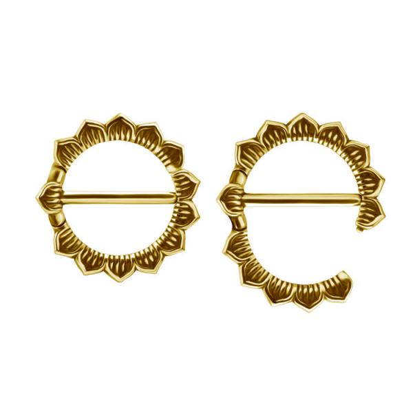 24K GOLD PVD SS316L DOUBLE NIPPLE CLICKER RING (LOTUS)