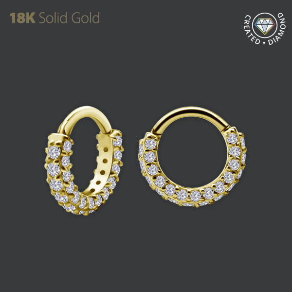 18K GOLD HINGED SEGMENT CLICKER SET W. LAB CREATED DIAMONDS