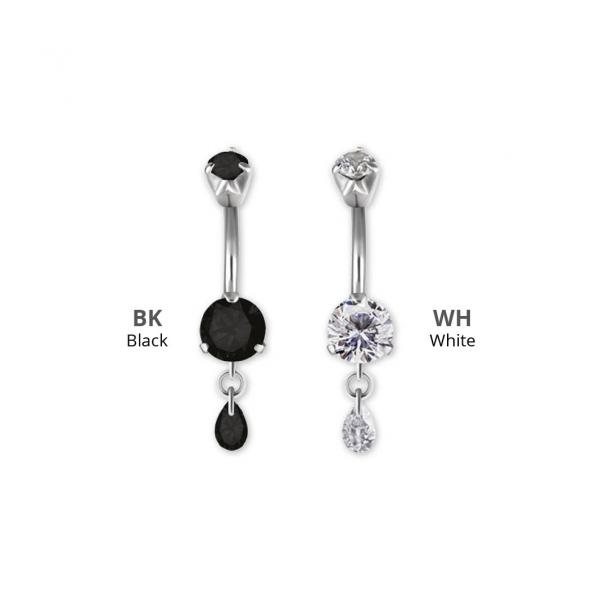 SS316L DOUBLE JEWELLED MINI BELLY BANANA W. ZIRCONIA DROP DANGLE