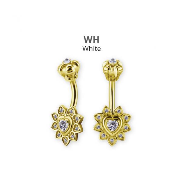 24K GOLD PVD SS316L INTERNAL DOUBLE JEWELLED BELLY BANANAS SET W.PREMIUM ZIRCONIA