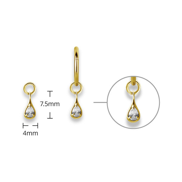 24K GOLD PVD SS316L CHARM FOR HINGED SEGMENT RINGS SET W. CUBIC ZIRCONIA