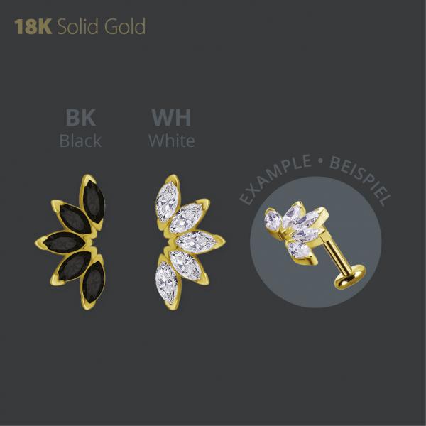 18K GOLD THREADLESS FAN ATTACHMENT SET W. 5 MARQUISE PREMIUM ZIRCONIA