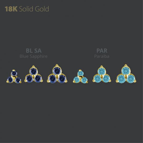 18K GOLD THREADLESS TRINITY ATTACHMENT SET W. LAB CREATED GEMSTONE