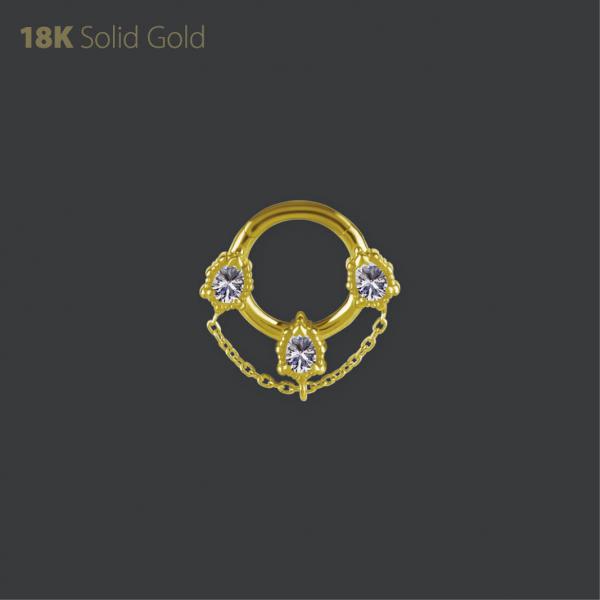 18K GOLD DAITH & SEPTUM CLICKER SET W. PREMIUM ZIRCONIA