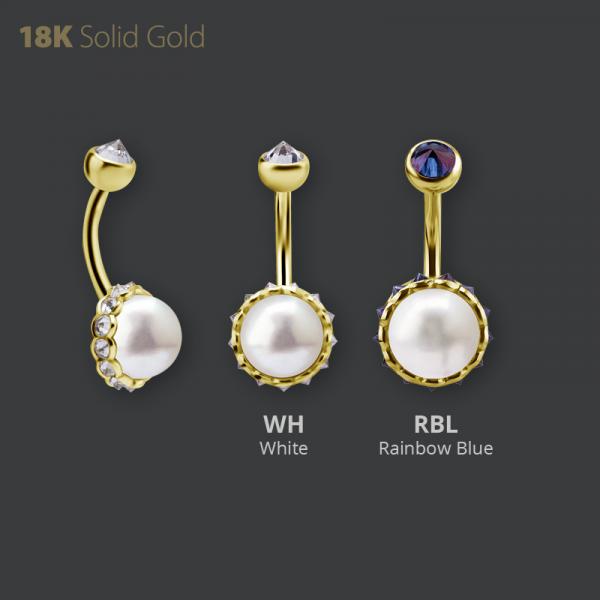 18K GOLD INTERNAL BANANA SET W. PREMIUM ZIRCONIA  AND FRESH WATER PEARL