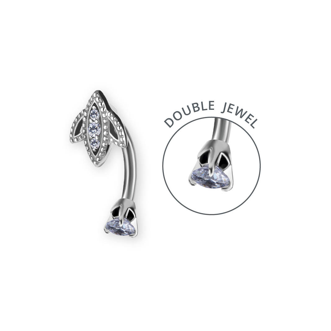 SS316L DOUBLE JEWELLED BELLY BANANA SET W. PREMIUM ZIRCONIA