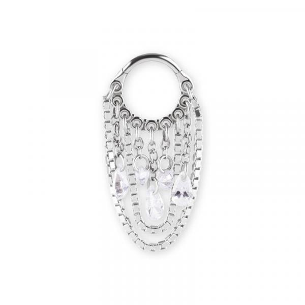 SS316L HINGED RING WITH PEAR SHAPE AND ROUND STONE DANGLES