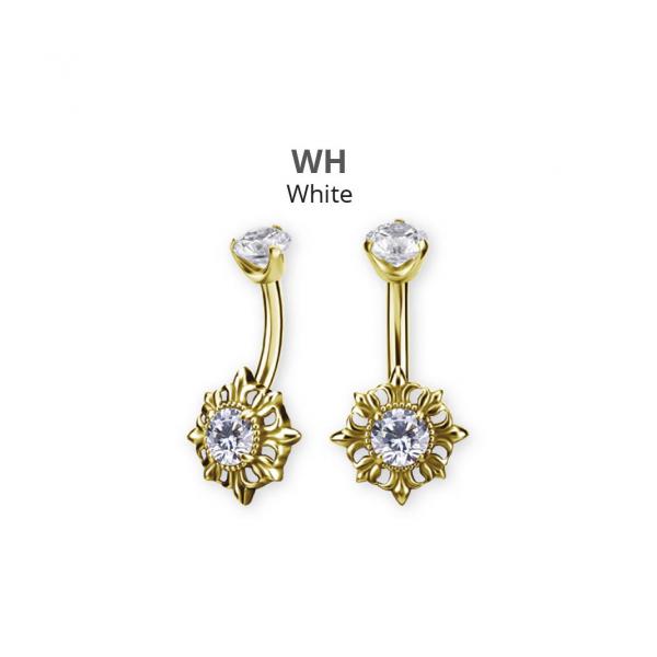 24K GOLD PVD SS316L INTERNAL DOUBLE JEWELLED BELLY BANANAS SET W.PREMIUM ZIRCONIA