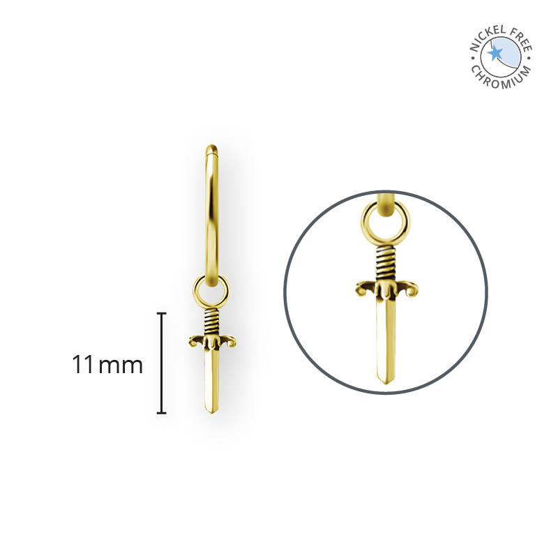 18K GOLD PVD CoCr NF DAGGER CHARMS FOR HINGED RINGS SET W. PREMIUM ZIRCONIA