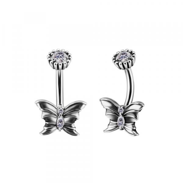 SS316L DOUBLE JEWELLED BANANAS SET W.PREMIUM ZIRCONIA