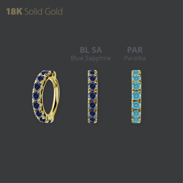 18K GOLD HINGED RING MICRO PAVEE CLICKER SET W. LAB CREATED GEMSTONE