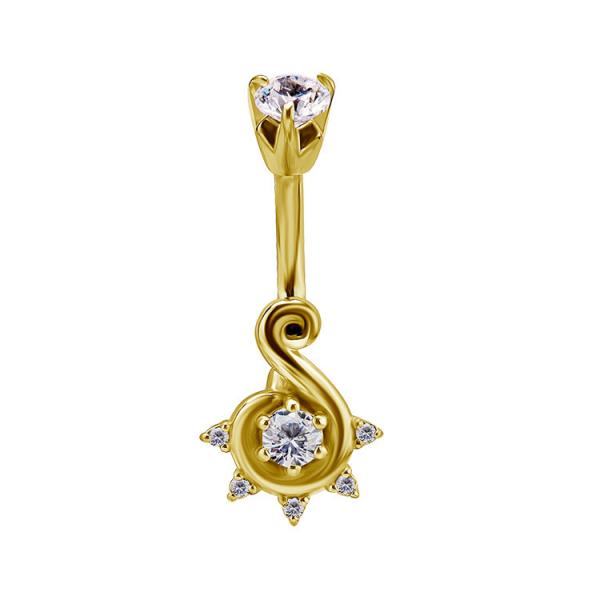 24K GOLD PVD SS316L DOUBLE JEWELLED BELLY BANANA BINDI STYLE SET W. CUBIC ZIRCONIA