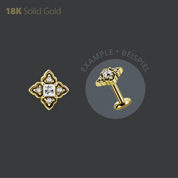 18K GOLD THREADLESS ATTACHMENT SET W. PRINCESS CUT PREMIUM ZIRCONIA