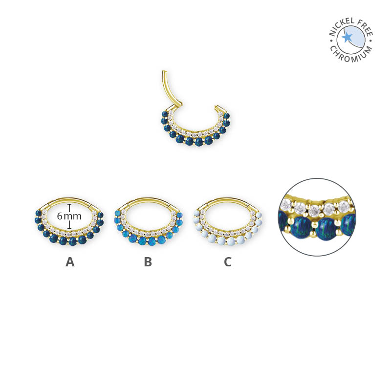 18K GOLD PVD CoCr NF SEPTUM/DAITH CLICKER SET W. LAB OPALS & PREMIUM ZIRCONIA