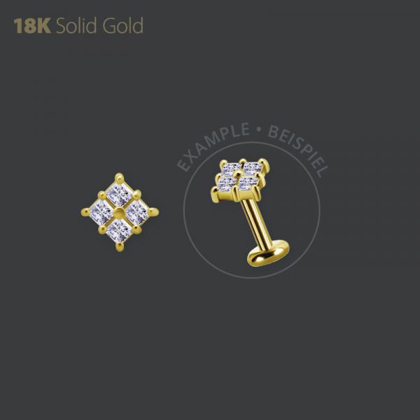 18K GOLD INTERNAL MICRO ATTACHMENT SET W. PRINCESS CUT PREMIUM ZIRCONIA