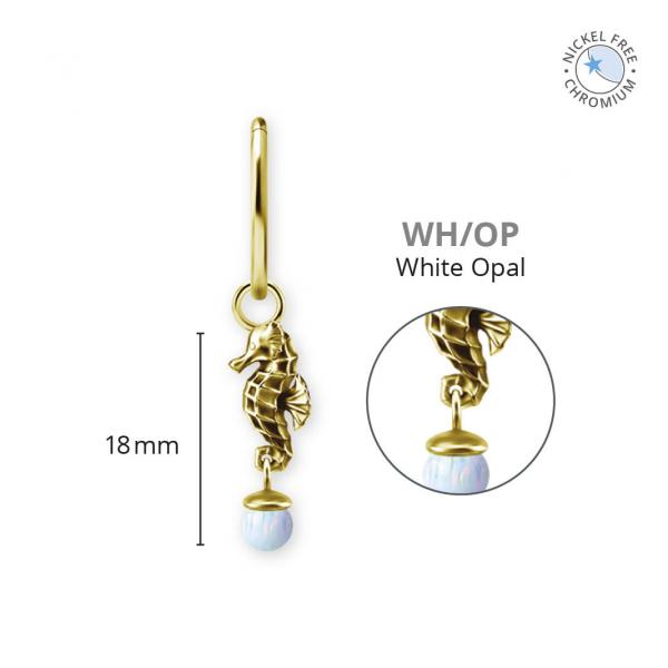 18K GOLD PVD CoCr NF SEA HORSE CHARMS SET W. LAB CREATED OPALS