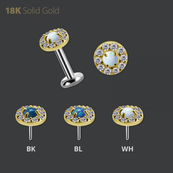 18K GOLD THREADLESS MICRO ATTACHMENT SET W. LAB CREATED OPAL AND PREMIUM ZIRCONIA