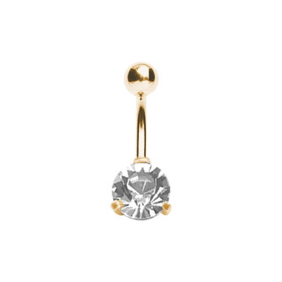 24K GOLD PVD SS316L BELLY BANANA WITH ROUND CUBIC ZIRCONIA (PRONG SET)