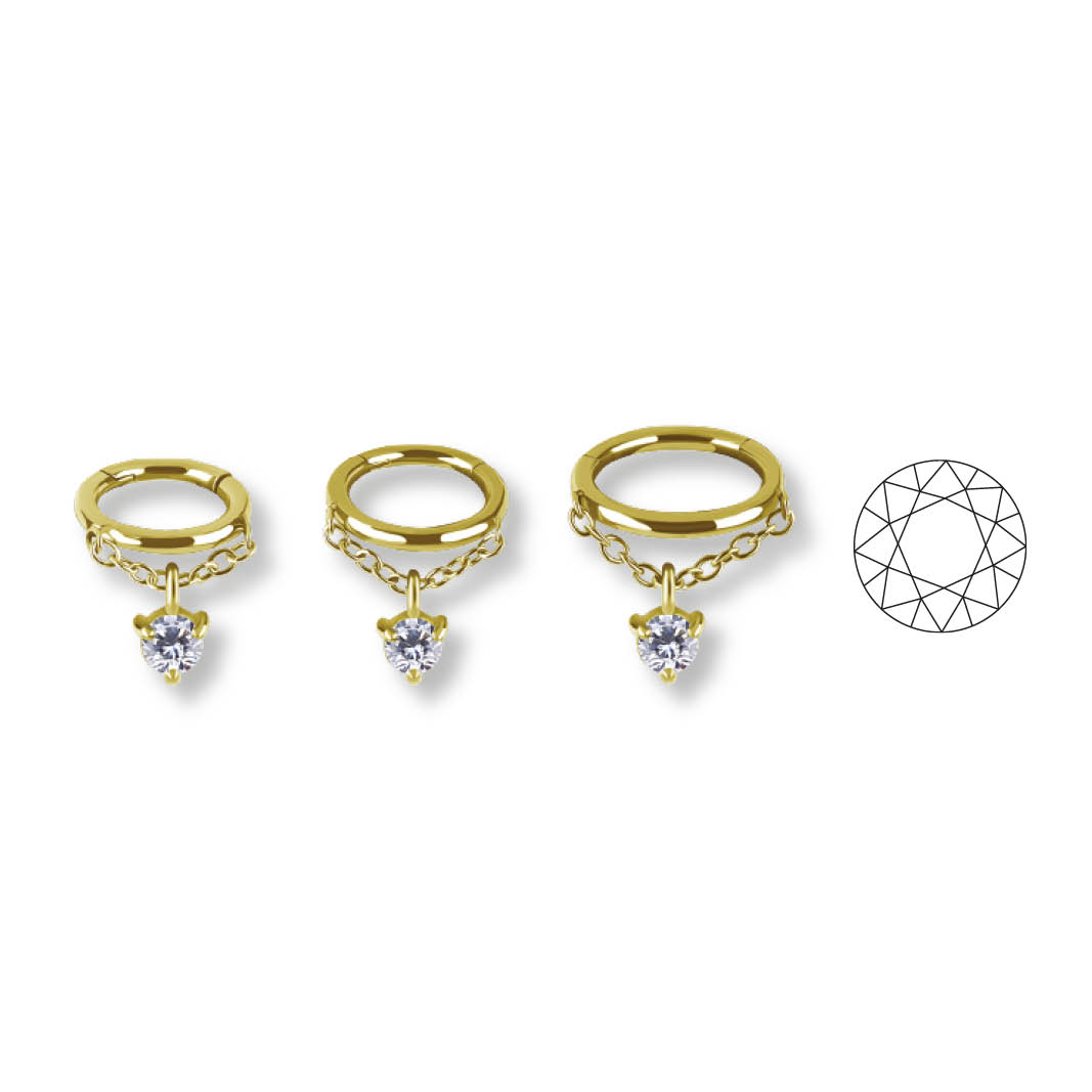 24K GOLD PVD SS316L CLICKER W. ROUND PREMIUM ZIRCONIA DANGLE
