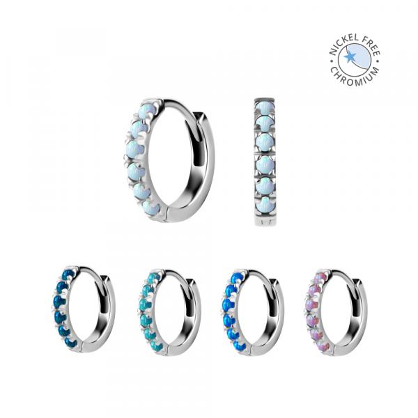CoCr NF EAR HOOPS SET W. LAB CREATED OPALS (PAIR)