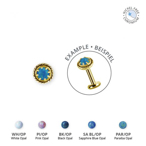 18K GOLD PVD CoCr NF THREADLESS ATTACHMENT SET W. LAB CREATED OPALS