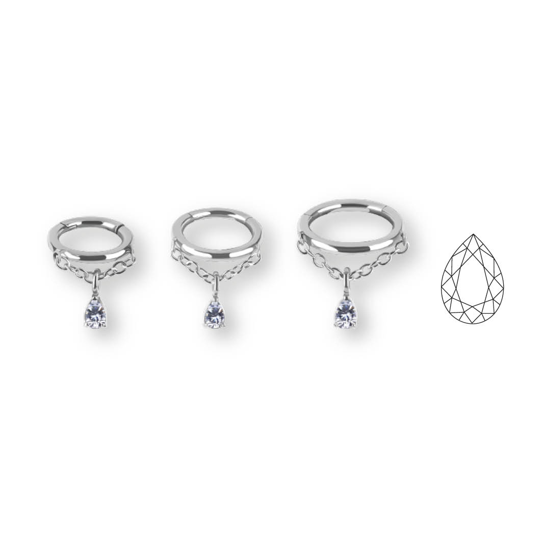 SS316L CLICKER W. PEAR SHAPE PREMIUM ZIRCONIA DANGLE
