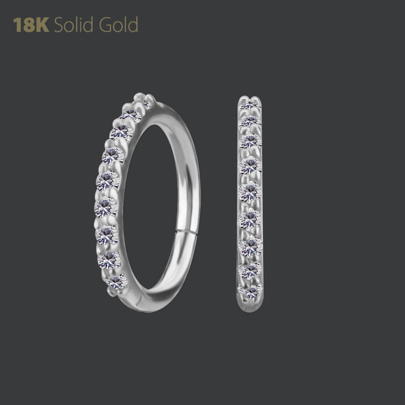 18K WHITE GOLD HINGED NOSE RING SET WITH PREMIUM ZIRCONIA