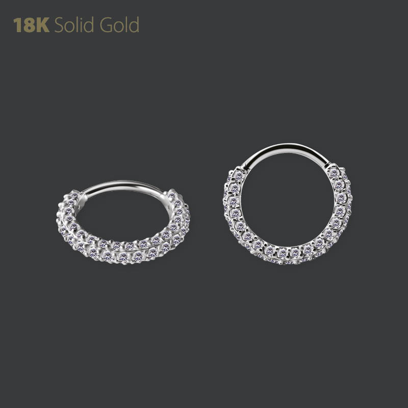 18K WHITE GOLD HINGED SEGMENT CLICKER SET W. PREMIUM ZIRCONIA