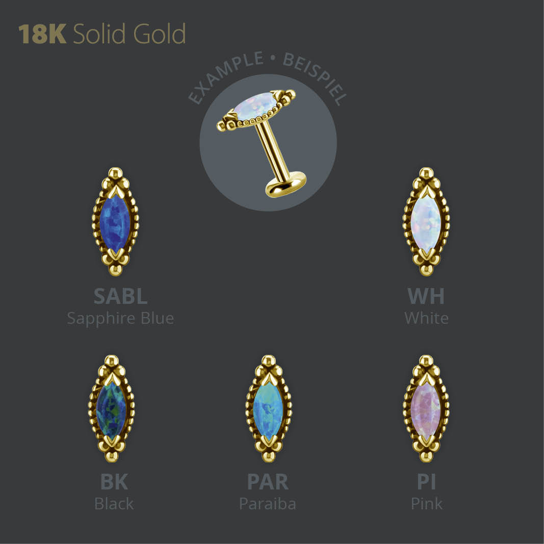 18K GOLD INTERNAL MARQUISE MICRO ATTACHMENT SET WITH LAB CREATED OPAL