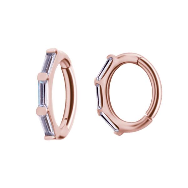 ROSE GOLD PVD SS316L ROOK OVAL CLICKERS SET W. CUBIC ZIRCONIA BAGUETTES