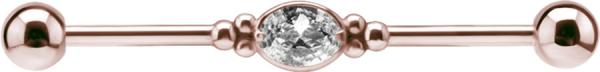 ROSE GOLD PVD SS316L INDUSTRIAL CRYSTAL BARBELLS SET W. OVAL CUBIC ZIRCONIA