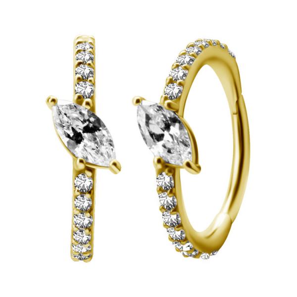 24K GOLD PVD SS316L HINGED RING  SET W. MARQUISE CUBIC ZIRCONIA