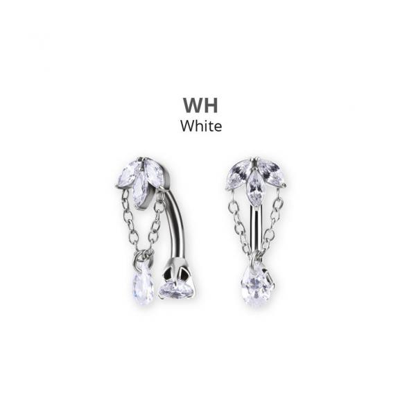 SS316L BELLY BANANA SET W. DOUBLE JEWELED AND PEAR DROP DANGLES