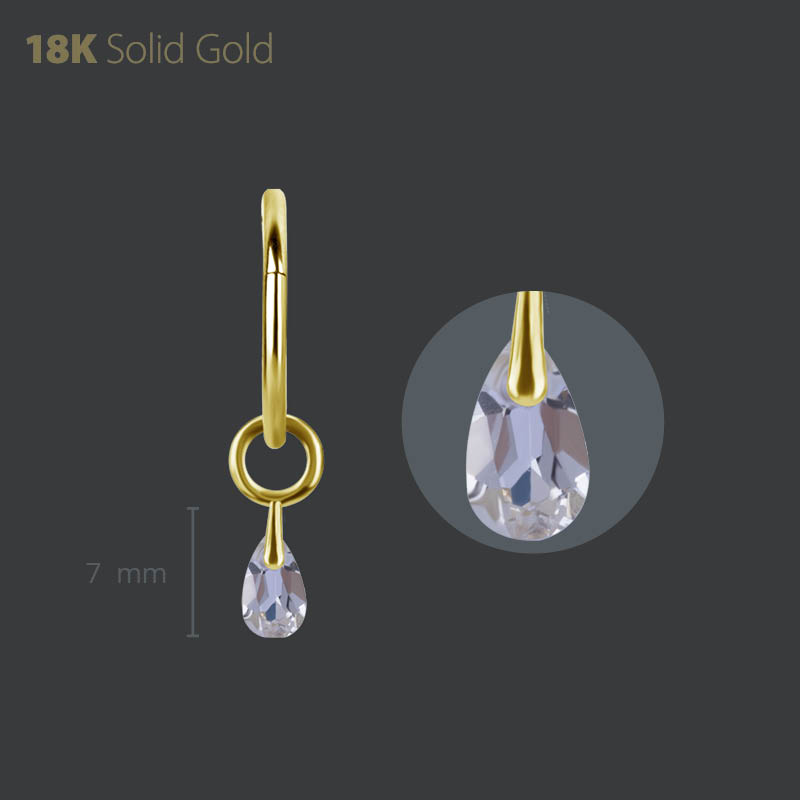 18K GOLD CHARM SET W. PEAR SHAPE GENUINE WHITE TOPAZ