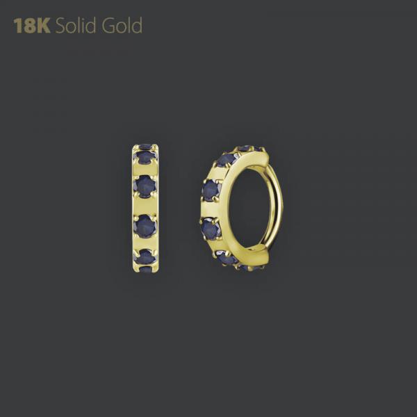 18K GOLD HINGED SEGMENT CLICKER SET W. DIFFUSION SAPPHIRE