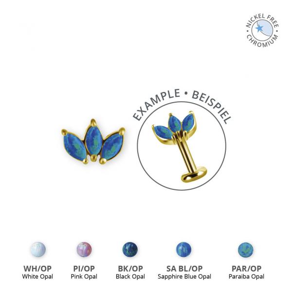 18K GOLD PVD CoCr NF THREADLESS ATTACHMENT SET W. LAB CREATED OPALS