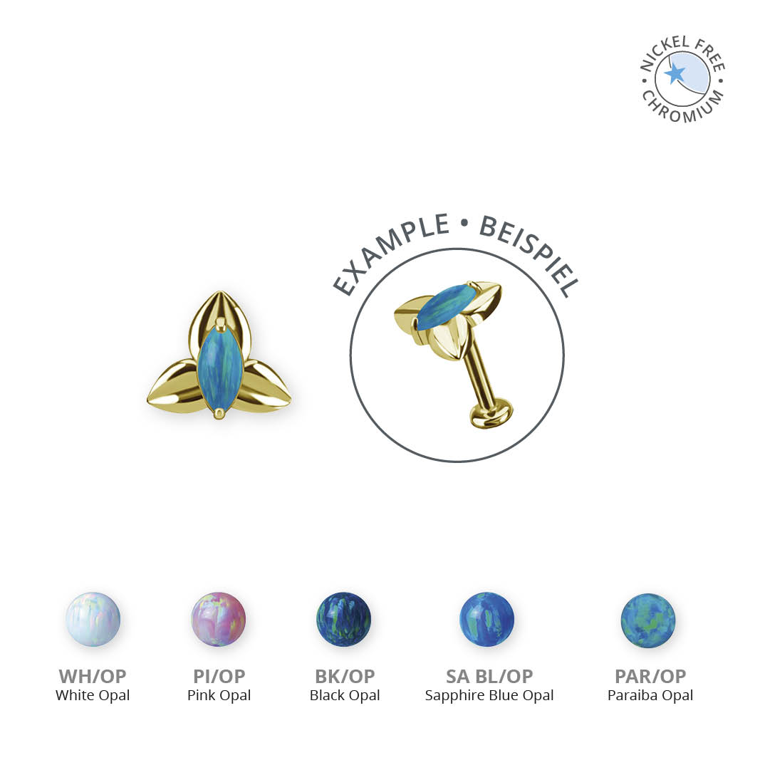 18K GOLD PVD CoCr NF THREADLESS ORCHID ATTACHMENT SET W. LAB CREATED OPALS