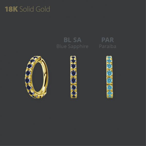 18K GOLD HINGED CLICKER SET W. LAB CREATED GEMSTONE