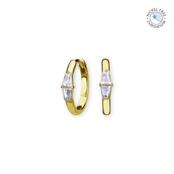 18K GOLD PVD CoCr NF HINGED EAR HOOPS SET W. PREMIUM ZIRCONIA