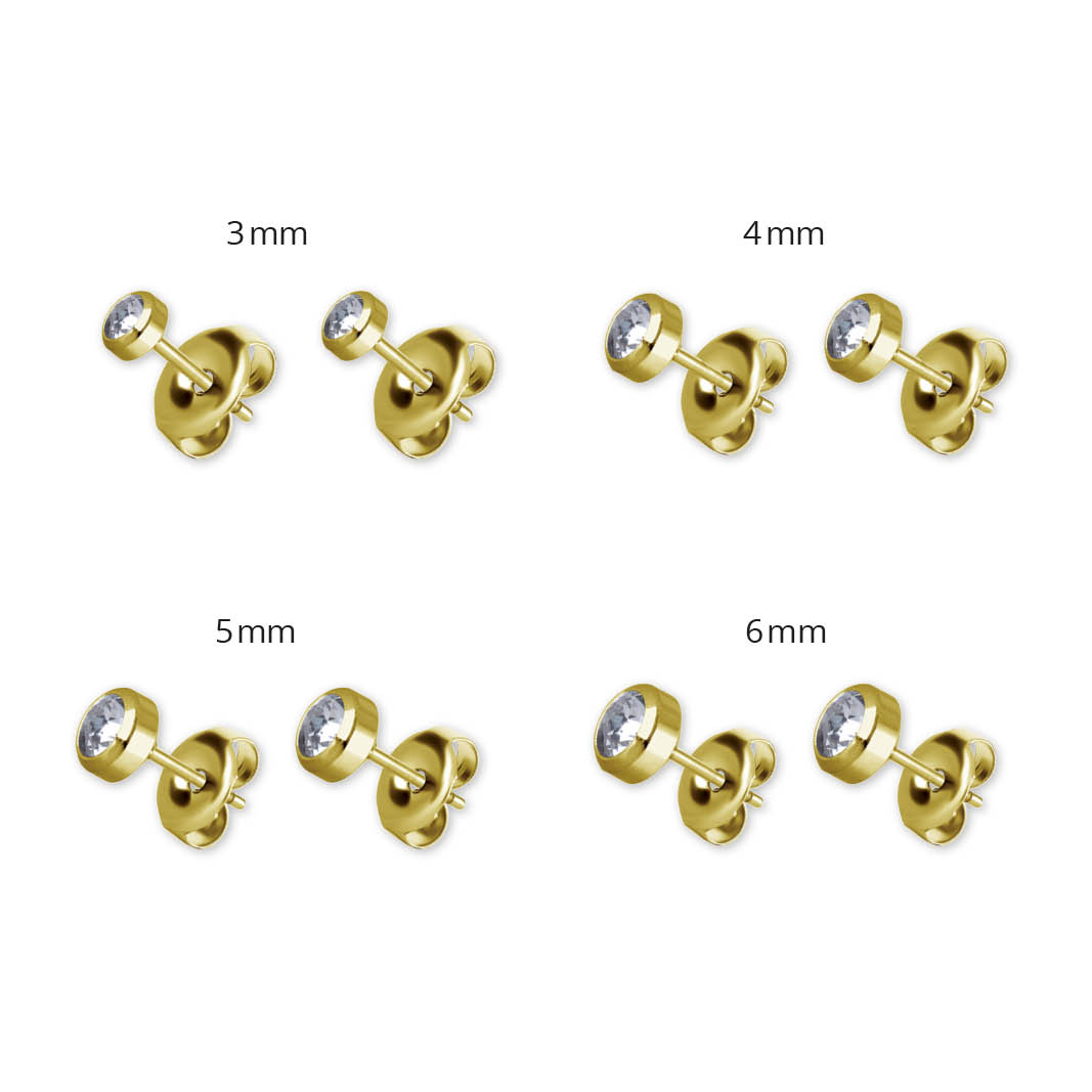 24K GOLD PVD SS316L DISC EARSTUDS SET W. PREMIUM CRYSTALS