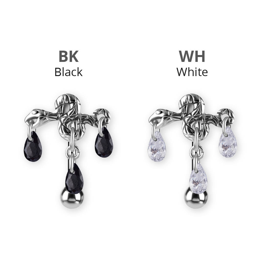 SS316L SNAKE BELLY BANANA SET W. CUBIC ZIRCONIA AND PEAR DROP DANGLE