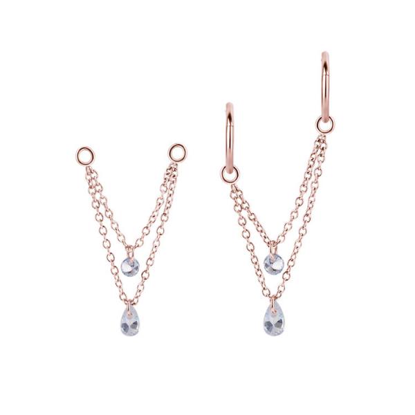 ROSE GOLD PVD SS316L CONNECTING CHAINS FOR SBCR05RG WITH FLOATING ZIRCONIA DANGLE