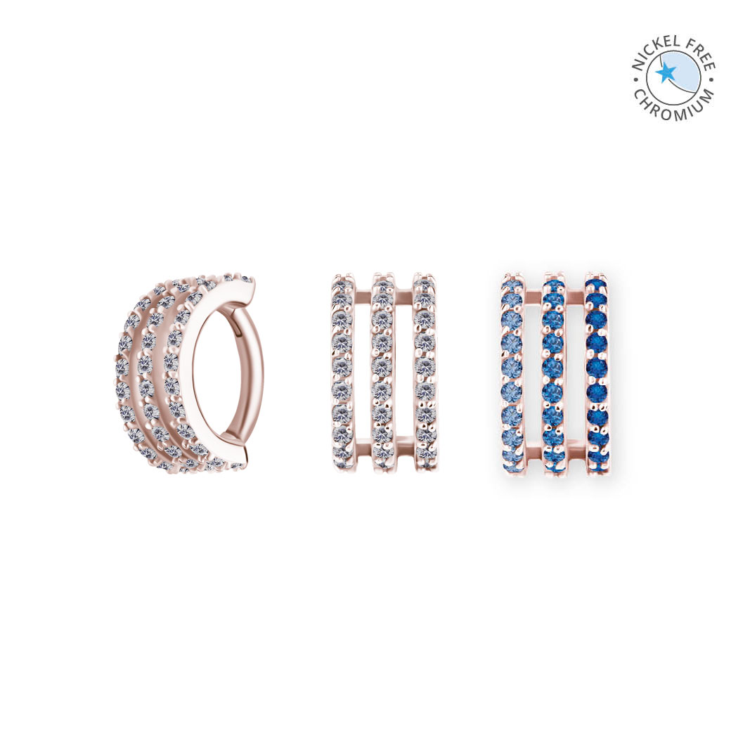 ROSE GOLD PVD CoCr NF ROOK OVAL HINGED CLICKERS SET W. PREMIUM ZIRCONIA
