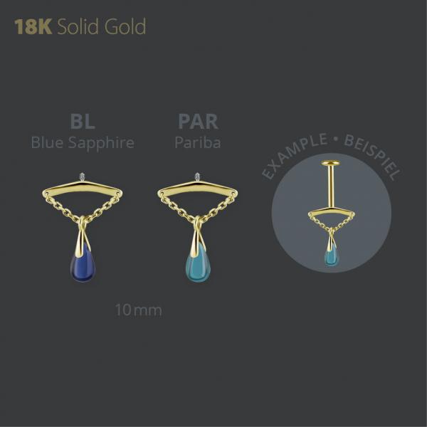 18K GOLD VERTICAL HELIX MICRO ATTACHMENT WITH CHAIN AND DANGLE LAB CREATED GEMSTONE